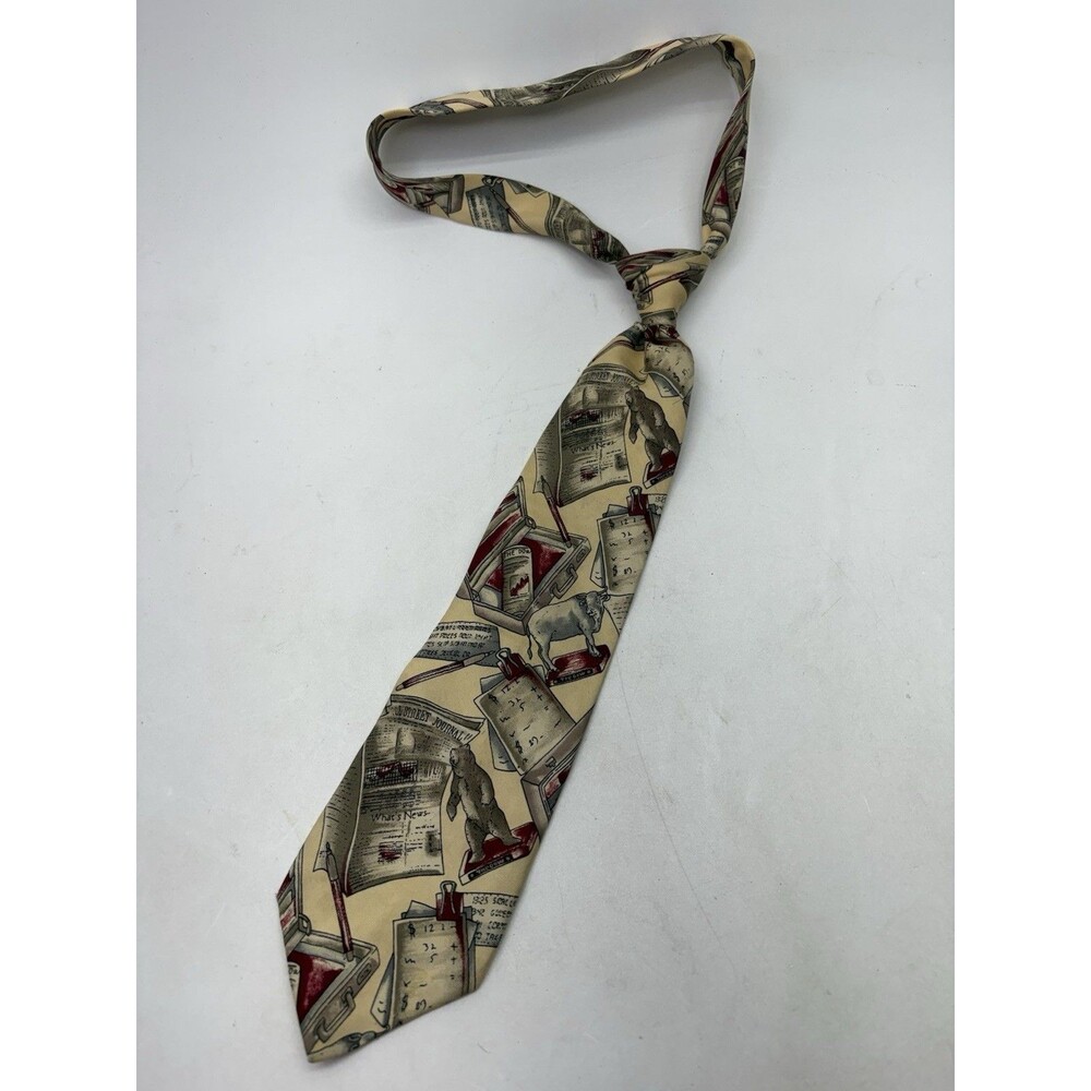Vintage Mark Alexander Silk Tie Wall Street Bull Bear Stock Market Finance
